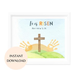 He Is Risen Easter Christian Handprint Art, preschool, Sunday school Activity, Handprint Printable, Homeschool Craft, Christian Bible Story