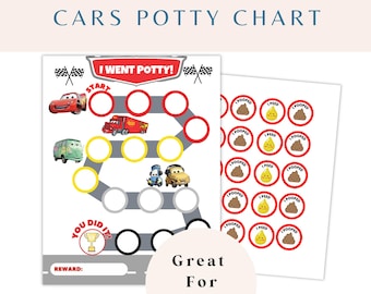Cars Potty Training Chart stampabile, Tabella di addestramento al vasino, Tabella di ricompensa per l'uso del vasino, Download immediato, Tabella di ricompensa per Cars, Tabella degli adesivi