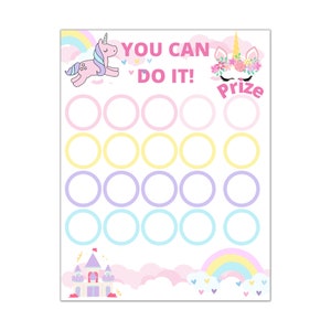 Eenhoorn beloningsgrafiek | Afdrukbare Unicorn-stickergrafiek | Dagelijkse klusjesgrafiek | Routinestickergrafiek voor kinderen | Leuke regenboog beloning potje grafiek