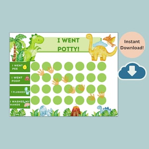 Dino Töpfchen Training Chart mit Aufklebern | Sofortiger Download Sticker Chart | Kleinkind Hausarbeit Chart | T-Rex Töpfchentabelle
