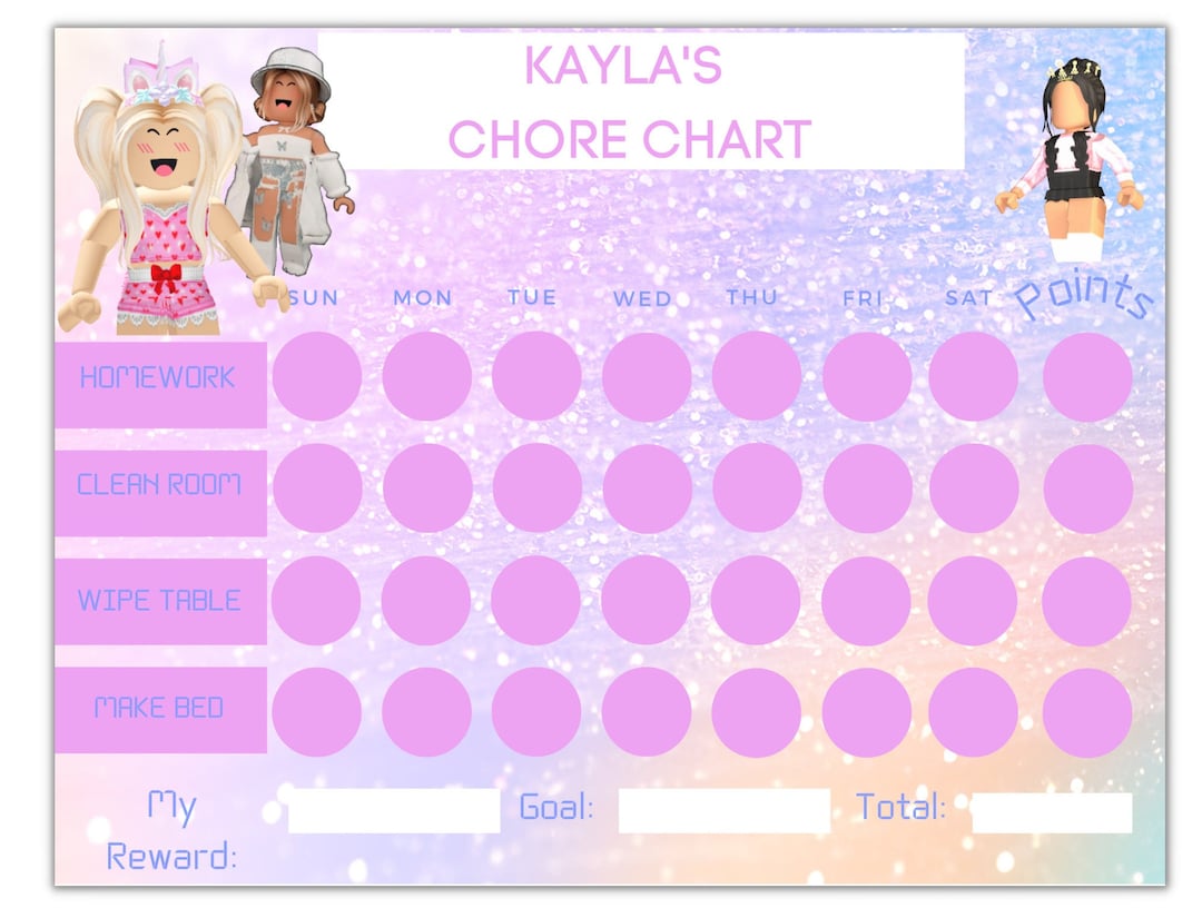 Girl Roblox Editable Reward Chart, Roblox Reward Chart, Printable ...