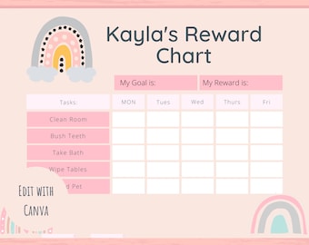 Editable Rainbow Reward Chart, Pink Rainbow Reward Chart, Chore Chart for Kids, Summer Routine Chart, Responsibility Chart, Kids Summer List