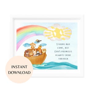 Noah&#39;s Ark Christian Handprint Art, preschool, Sunday school Nursery Activity, Handprint Printable, Homeschool Craft, Christian Bible Story