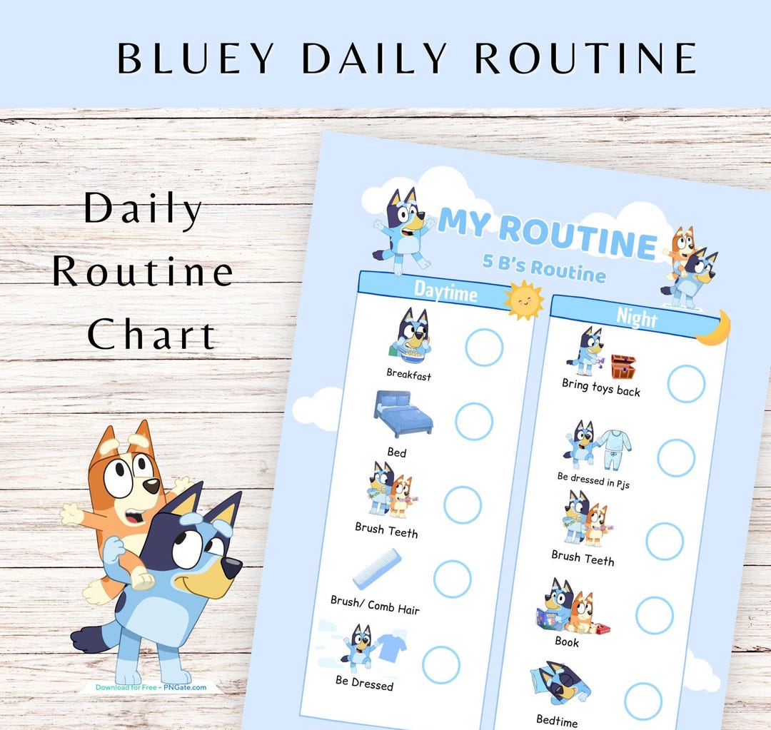 Printable Bluey 5 B's Routine Chart for Kids, Nighttime Routine ...