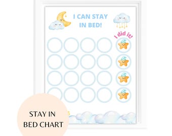 Beloningstabel Blijf in bed | Afdrukbare sticker Kaart | Bedtijdschema | stickerkaart peuter | tabel slapen op de kamer