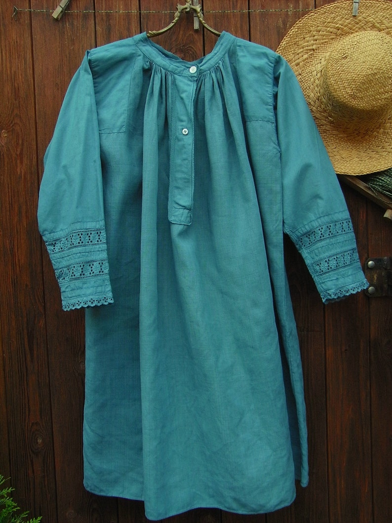 still shirt maternity dress tunic rustic farmhouse shirt SPECIAL PRICE antique shirt medieval robe nightdress robe linen dress petrol