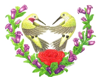 Hummingbird Heart 16x20 Matted Lithograph S/N