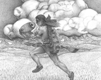 Running Warrior: A Time Before Horses 16x20 Matted Lithograph S/N
