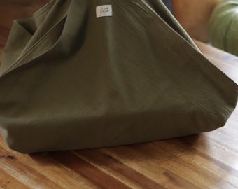 Vecchio contenitore verde per casseruole / Sacchetto in cotone per crostate, Accessori da picnic