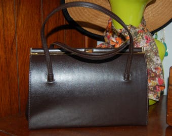 Dark brown leather vintage handbag
