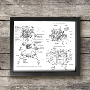Apollo Lunar Lander Module Schematic, Wall Art Print, Vintage NASA Patent, Moon Landing, Spaceship Engineering Diagram, INSTANT DOWNLOAD