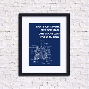 Apollo Moon Landing Armstrong Quote with Space Schematic - BLUE, Lunar Lander, Patent Design, Vintage Retro Wall Art, INSTANT DOWNLOAD, 1