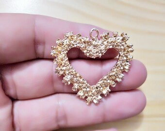 Gold Silver Relief Heart Charms,Geometric Hearts charms Pendant For Jewelry Making Earring Necklace DIY 2pcs Heart Charm