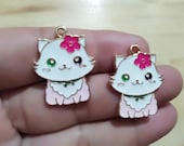 Bulk 30Pcs Cat Charms, Gold Enamel Cats Charm, Animal Cherry charms ,Kitty Pet Metal Charms Pendant Earrings Jewelry Making DIY 22 28mm