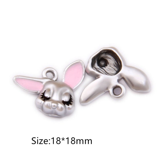 Silver tone enamel bunny rabbit ear ring UK Size O