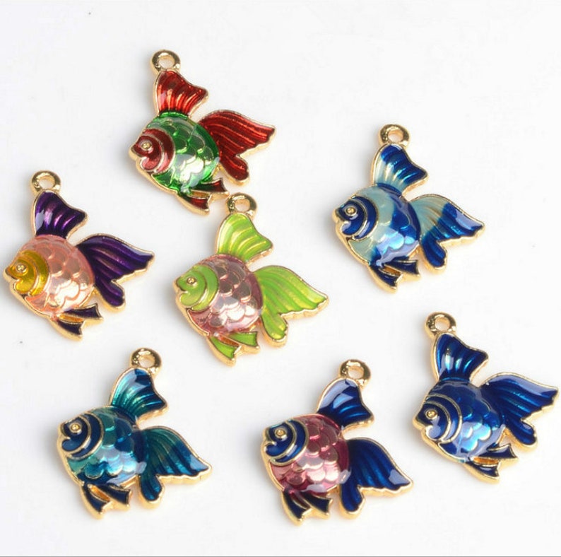 Gold Enamel Fish Charms cute Animal Fish Charm Pendant Diy Etsy