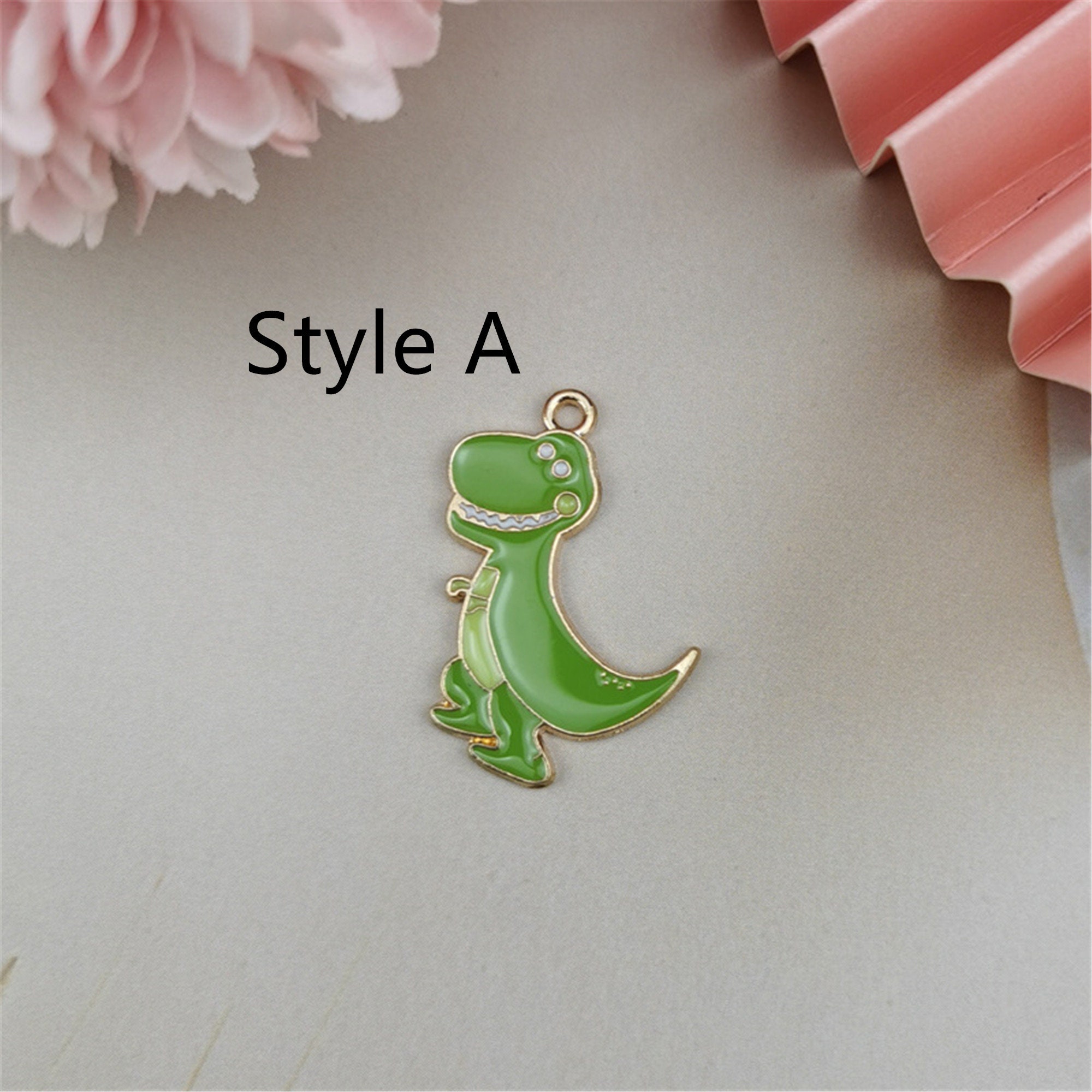 3 Style Dinosaur Pendant Charms Gold Enamel Green Charm Etsy