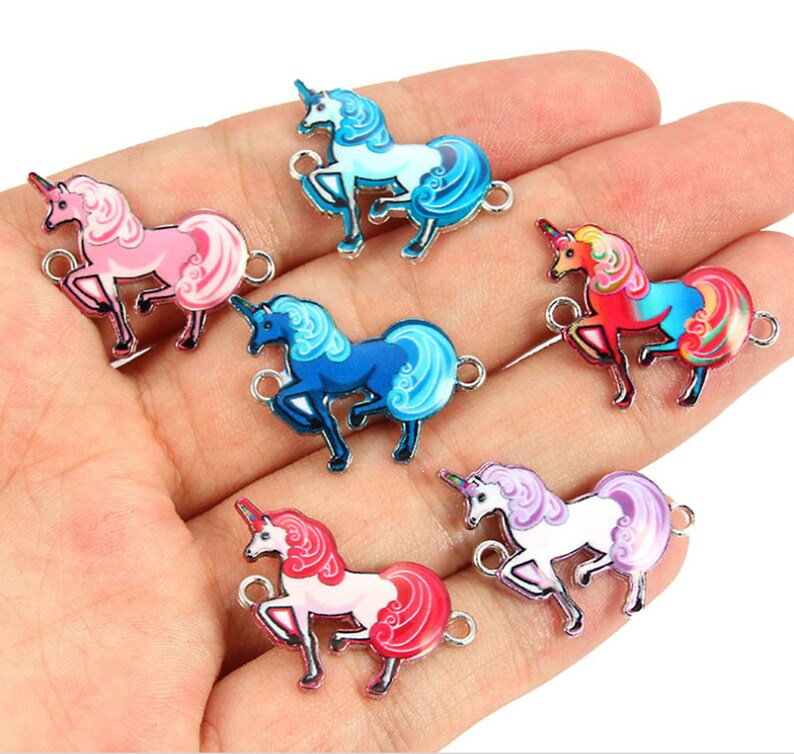 Set of 10 Enamel Unicorn Charm,16*30 Colorful Horse Charm Zinc Alloy Silver Wild Horse Charm Pendants For DIY Earring Necklace Findings