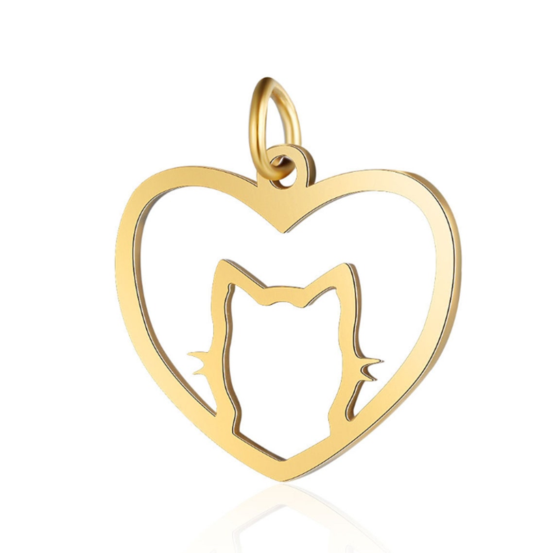 Animal Cat Charm Pendant Heart Charms Cut Stainless Steel Etsy