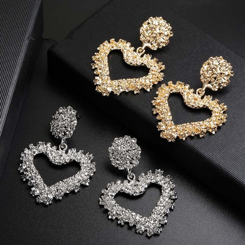 Gold Silver Relief Heart Charms,Geometric Hearts charms Pendant For Jewelry Making Earring Necklace DIY 2pcs Heart Charm
