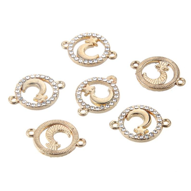 Moon Charm,Gold Round Pave Crystal Connect Charm Jewelry Accessories DIY 14*19 mm Star Charm Pendant