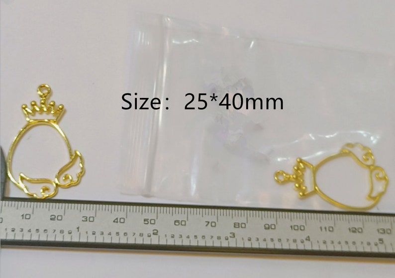 Gold Crown Wing Egg Shape Open Bezel Metal Frame Pendant Charm Bezel Setting Cabochon Setting UV Resin Charm Jewelry