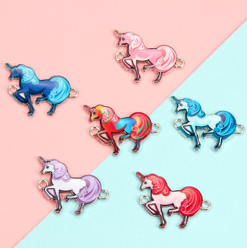 Set of 10 Enamel Unicorn Charm,16*30 Colorful Horse Charm Zinc Alloy Silver Wild Horse Charm Pendants For DIY Earring Necklace Findings