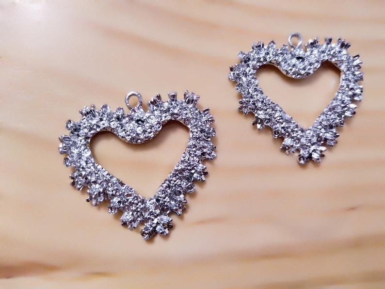 Gold Silver Relief Heart Charms,Geometric Hearts charms Pendant For Jewelry Making Earring Necklace DIY 2pcs Heart Charm