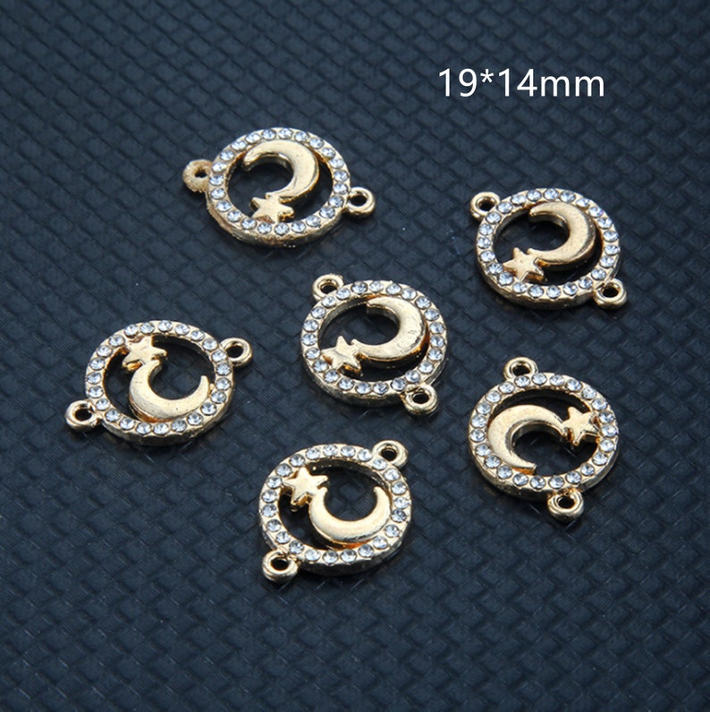 Moon Charm,Gold Round Pave Crystal Connect Charm Jewelry Accessories DIY 14*19 mm Star Charm Pendant