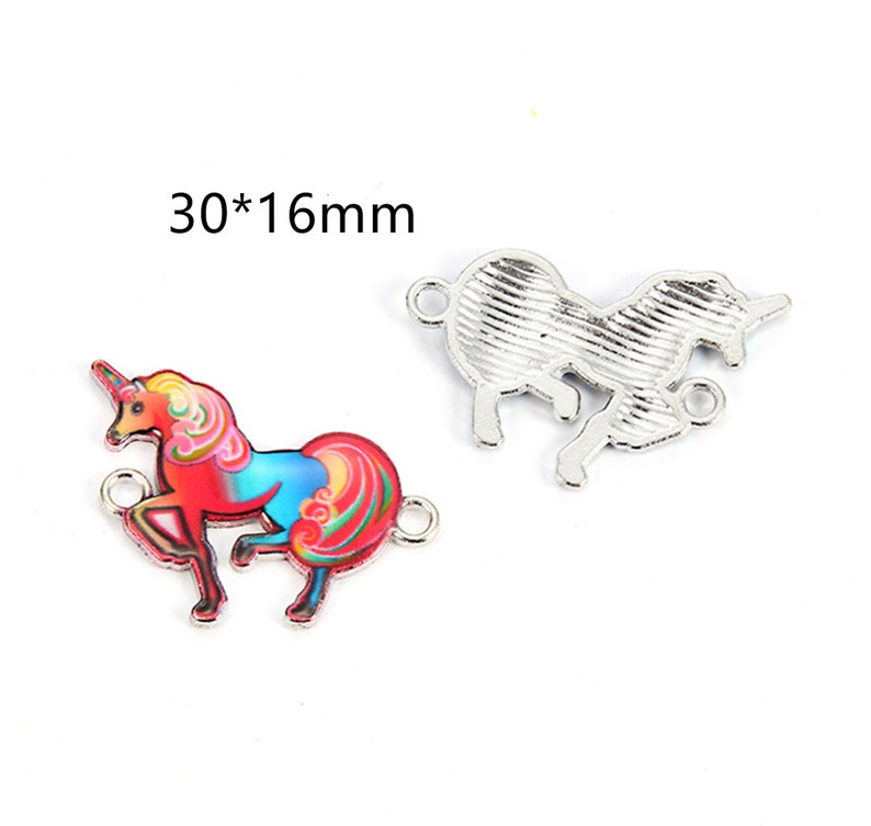 Set of 10 Enamel Unicorn Charm,16*30 Colorful Horse Charm Zinc Alloy Silver Wild Horse Charm Pendants For DIY Earring Necklace Findings