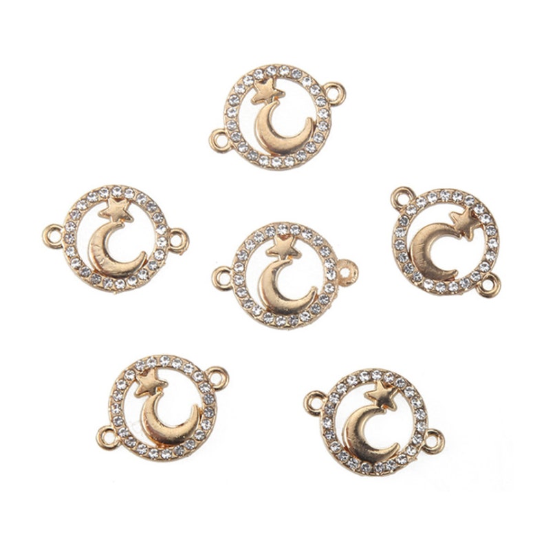 Moon Charm,Gold Round Pave Crystal Connect Charm Jewelry Accessories DIY 14*19 mm Star Charm Pendant