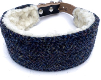 Navy herringbone Hound Collar in Harris Tweed. Lovely soft collar for sight hounds