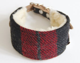 Red and Black Check Hound Collar in Harris Tweed. Lovely soft collar for hounds