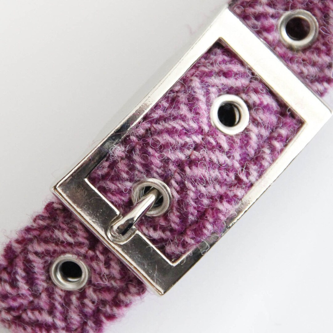 Plum Herringbone Dog Collar in Harris Tweed. Handmade Collars for Small