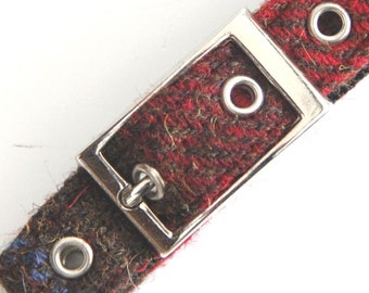 Red/Brown dog collar in Harris Tweed. Handmade collars for small to large dogs