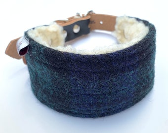 Black Watch Tartan Hound Collar in Harris Tweed. Sight hound collar