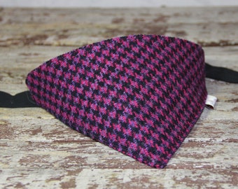 Cerise Houndstooth Harris Tweed bandana. Dog accessory in cerise houndstooth.