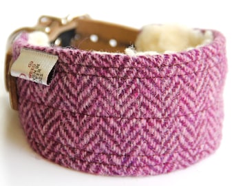 Plum herringbone Hound Collar in Harris Tweed. Lovely soft collar for sight hounds