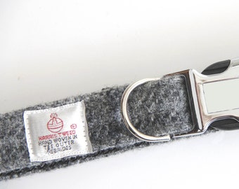 Grey Check Quick release dog collar in Harris Tweed. Ideal for small to large dogs