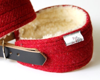 Red Plain weave Hound Collar in Harris Tweed. Lovely soft collar for hounds