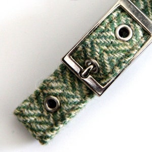 Green Herringbone dog collar in Harris Tweed. Handmade collars for small to large dogs