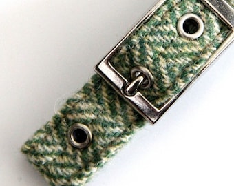 Green Herringbone dog collar in Harris Tweed. Handmade collars for small to large dogs