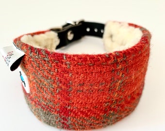 Orange check Hound Collar in Harris Tweed. Lovely soft collar for sight hounds