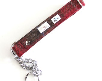 Red/Brown Check Harris Tweed half-check collar. Gentle check collar for dogs that pull