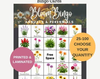Printed & Laminated Flower Plant Bingo cards, Custom Plant Bingo card, Blooming Bingo, Flower Bingo
