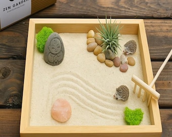 Zen Garden Kit: Zen Garden with Live Plant, Relaxing Desktop Meditation, Mindfulness & Decor, Gift for Stress Relief, Self-Care Gift
