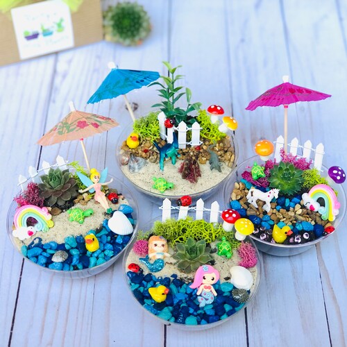 Kit de mini jardín de hadas: kit de manualidades para niñas, regalo de fiesta de cumpleaños para niños, kits de manualidades a granel para niños, actividad de fiesta de sirenas, actividad de fiesta de hadas