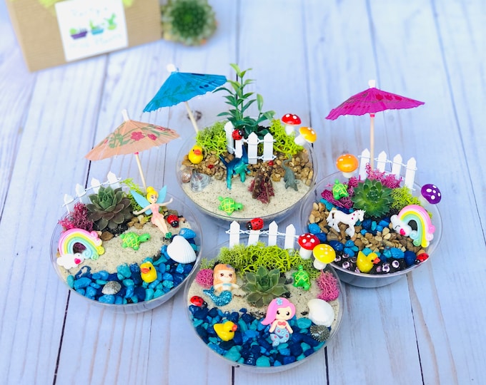 Mini Fairy Garden Kit: Girls Craft Kit, Kids Birthday Party Favor, Kids Bulk Craft Kits, Mermaid Party activity, Fairy Party activity