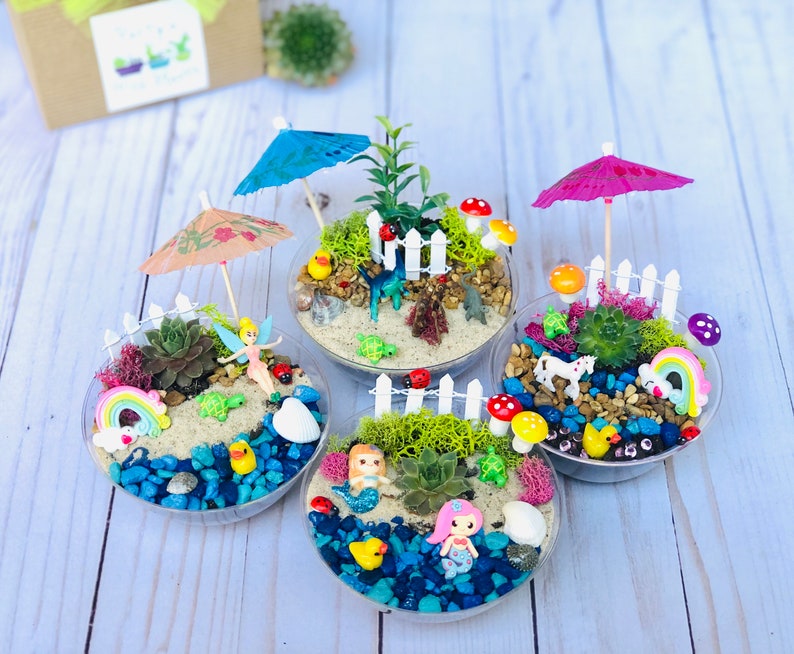 Mini Fairy Garden Kits, Mermaid Birthday Party, Kids Birthday Party Favor, kids craft kit, Mermaid Craft kit, Kids virtual activity craft image 1