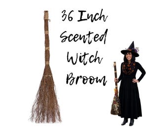 Witch broom Besom, Large Witch Broom, 36 Inch Broomcorn Broom, Altar Broom, Scented Witch Broom, Pumpkin spice